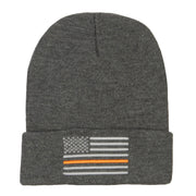 Thin Orange Line USA Flag Embroidered Long Beanie