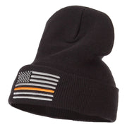 Thin Orange Line USA Flag Embroidered Long Beanie