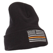 Thin Orange Line USA Flag Embroidered Long Beanie