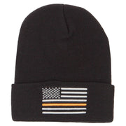 Thin Orange Line USA Flag Embroidered Long Beanie