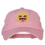 Tongue Out Emoji Patched Unstructured Washed Cap