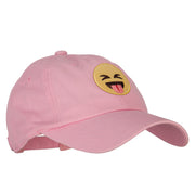 Tongue Out Emoji Patched Unstructured Washed Cap