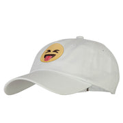 Tongue Out Emoji Patched Unstructured Washed Cap