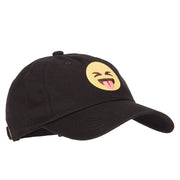 Tongue Out Emoji Patched Unstructured Washed Cap