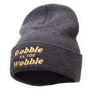 Gobble Til You Wobble Embroidered Knitted Long Beanie