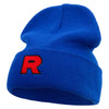 Made in USA R Logo Embroidered 12 Inch Solid Knit Cuff Long Beanie - Royal-Blue OSFM