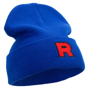 Made in USA R Logo Embroidered 12 Inch Solid Knit Cuff Long Beanie - Royal-Blue OSFM