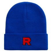 Made in USA R Logo Embroidered 12 Inch Solid Knit Cuff Long Beanie - Royal-Blue OSFM