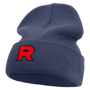 Made in USA R Logo Embroidered 12 Inch Solid Knit Cuff Long Beanie - Navy OSFM