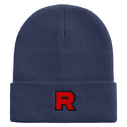 Made in USA R Logo Embroidered 12 Inch Solid Knit Cuff Long Beanie - Navy OSFM