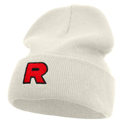 Made in USA R Logo Embroidered 12 Inch Solid Knit Cuff Long Beanie - White OSFM