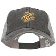 Turtle Shape Embroidered Washed Trucker Cap