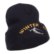 Winter Ski Embroidered Long Beanie