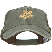 Turtle Shape Embroidered Washed Trucker Cap