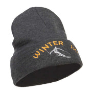 Winter Ski Embroidered Long Beanie