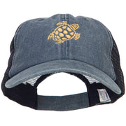 Turtle Shape Embroidered Washed Trucker Cap