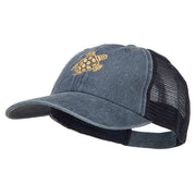 Turtle Shape Embroidered Washed Trucker Cap