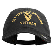U.S. Army 1st Cavalry Division Embroidered Washed Solid Pigment Dyed Cotton Twill Brass Buckle Cap - Black OSFM