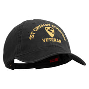 U.S. Army 1st Cavalry Division Embroidered Washed Solid Pigment Dyed Cotton Twill Brass Buckle Cap - Black OSFM