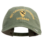 U.S. Army 1st Cavalry Division Embroidered Washed Solid Pigment Dyed Cotton Twill Brass Buckle Cap - Olive OSFM