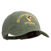 U.S. Army 1st Cavalry Division Embroidered Washed Solid Pigment Dyed Cotton Twill Brass Buckle Cap - Olive OSFM