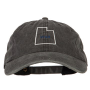 Utah with Map Outline Embroidered Washed Cotton Twill Cap