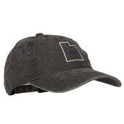 Utah with Map Outline Embroidered Washed Cotton Twill Cap