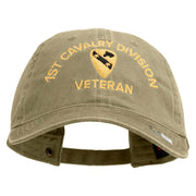 U.S. Army 1st Cavalry Division Embroidered Washed Solid Pigment Dyed Cotton Twill Brass Buckle Cap - Khaki OSFM