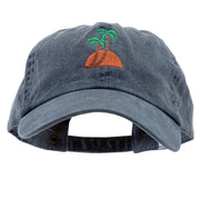 Sunset and Palm Trees Embroidered Pigment Dyed Wash Cap