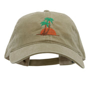 Sunset and Palm Trees Embroidered Pigment Dyed Wash Cap