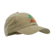 Sunset and Palm Trees Embroidered Pigment Dyed Wash Cap