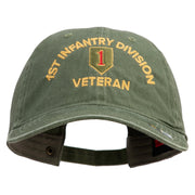 U.S. Army 1st Infantry Division Embroidered Washed Solid Pigment Dyed Cotton Twill Brass Buckle Cap - Olive OSFM