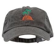 Sunset and Palm Trees Embroidered Pigment Dyed Wash Cap