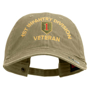 U.S. Army 1st Infantry Division Embroidered Washed Solid Pigment Dyed Cotton Twill Brass Buckle Cap - Khaki OSFM