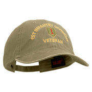 U.S. Army 1st Infantry Division Embroidered Washed Solid Pigment Dyed Cotton Twill Brass Buckle Cap - Khaki OSFM