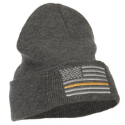 Thin Yellow Line USA Flag Embroidered Long Beanie