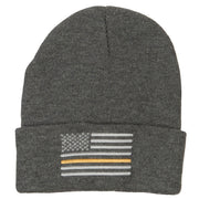 Thin Yellow Line USA Flag Embroidered Long Beanie