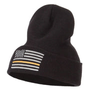 Thin Yellow Line USA Flag Embroidered Long Beanie