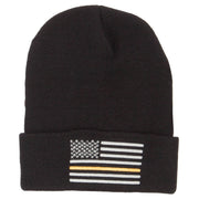 Thin Yellow Line USA Flag Embroidered Long Beanie