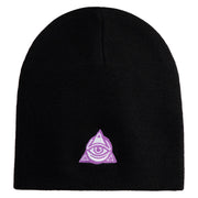 Magical Eye Embroidered 8" Acrylic Short Beanie - Black OSFM