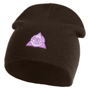 Magical Eye Embroidered 8" Acrylic Short Beanie - Brown OSFM