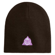 Magical Eye Embroidered 8" Acrylic Short Beanie - Brown OSFM