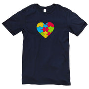 Autism Heart Puzzle Graphic Design Short Sleeve Cotton Jersey T-Shirt