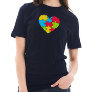 Autism Heart Puzzle Graphic Design Short Sleeve Cotton Jersey T-Shirt