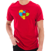 Autism Heart Puzzle Graphic Design Short Sleeve Cotton Jersey T-Shirt