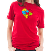 Autism Heart Puzzle Graphic Design Short Sleeve Cotton Jersey T-Shirt