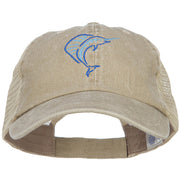 Blue Marlin Outline Embroidered Washed Trucker Cap