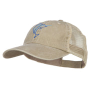 Blue Marlin Outline Embroidered Washed Trucker Cap