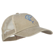 Blue Marlin Outline Embroidered Washed Trucker Cap