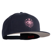 Arcane Eye Embroidered Wool Blend Flat Bill Snapback Cap - Navy OSFM